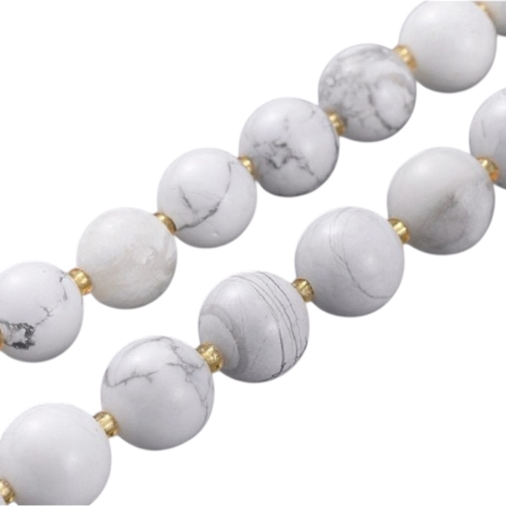 Beaded Howlite Necklace with Buddha Gold Pendant Bohemian Crystals Festival 17in - Picture 4 of 7